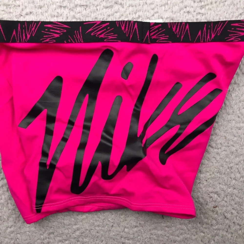 Nike Swim Shorts Girls XL Hot Pink Script Spellout Logo Performance NEW NWT